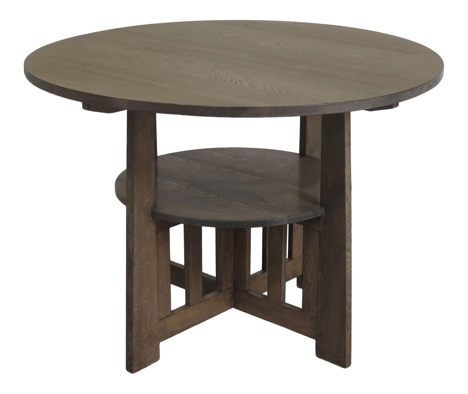 1990s Mission Oak Arts & Crafts Round Table Solid Oak Brown (1 of 10)