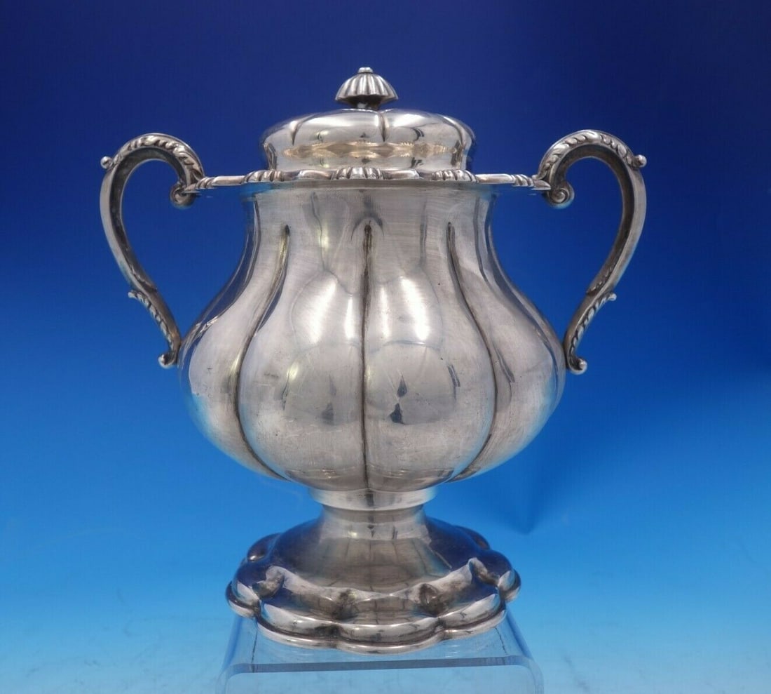 John B. Jones & Co Coin Silver Sugar Bowl Fluted Shell Rim 1832-34 (1 of 6)