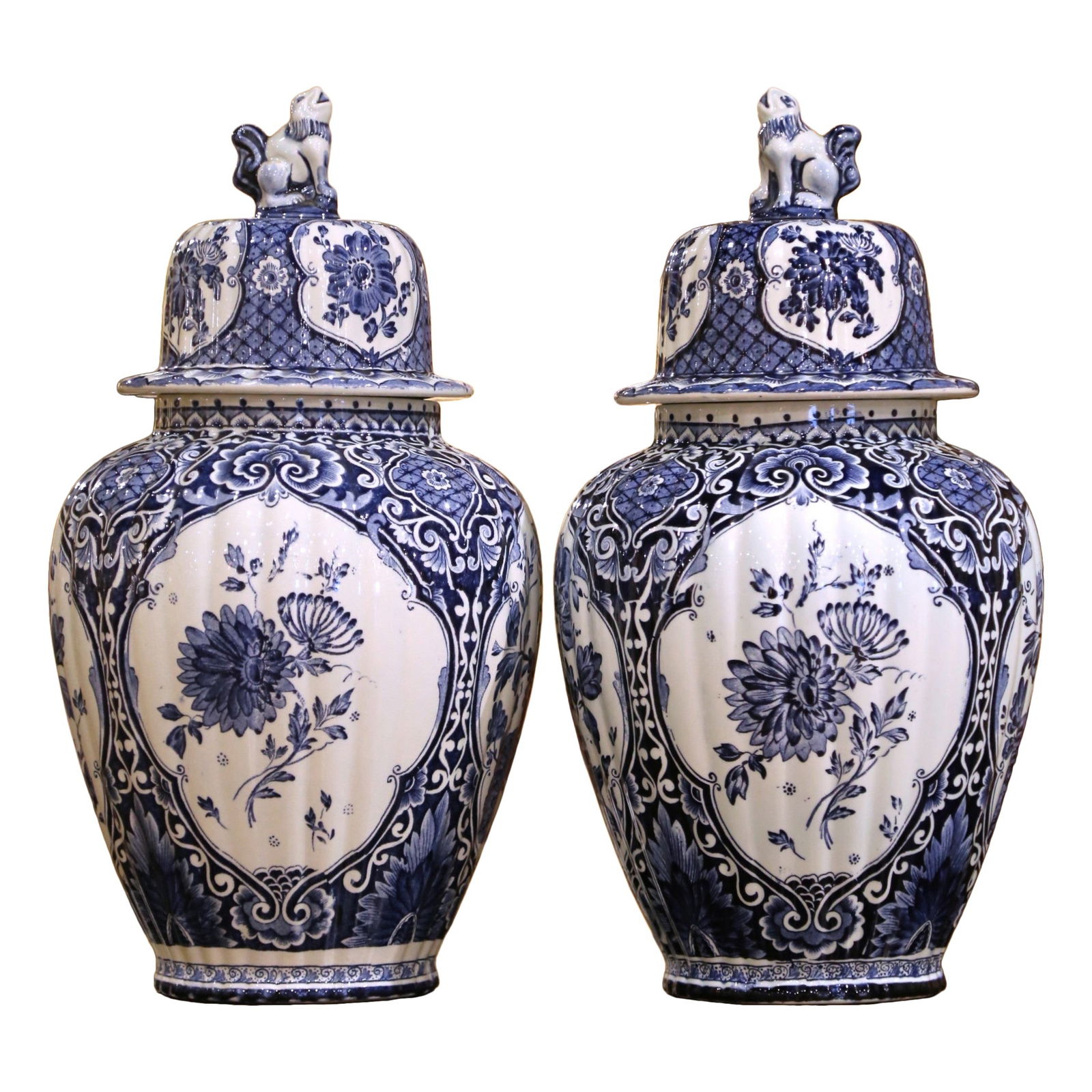 Set of 2 Royal Sphinx Delft Ginger Jars with Foo Dog Lids (1 of 12)