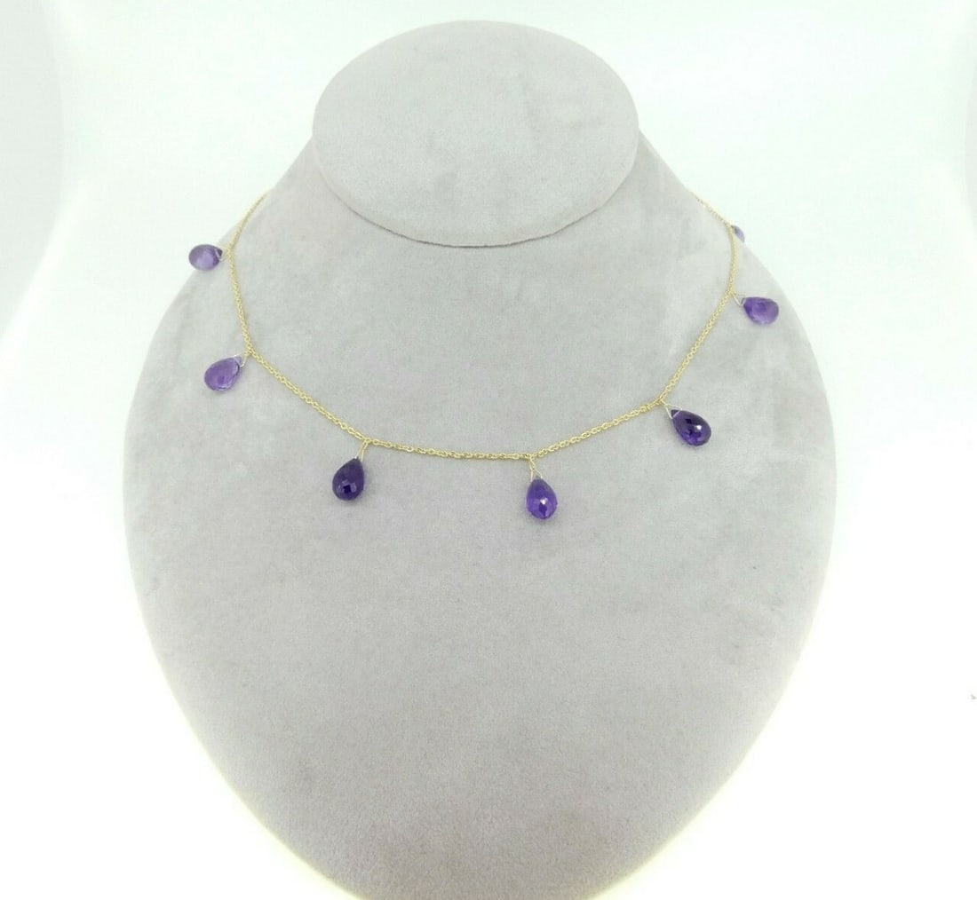 14k Yellow Gold 34 Carat Amethyst Briolette Necklace GIA Certified (1 of 4)