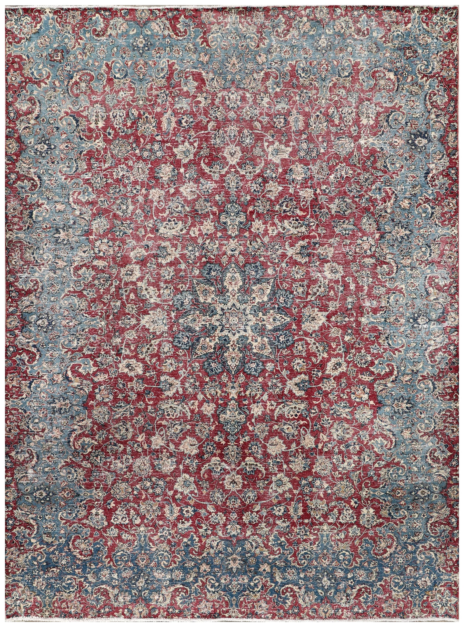Vintage Persian Hand-Knotted Rug 8.2 x 11.1 Faded Blue Red (1 of 6)