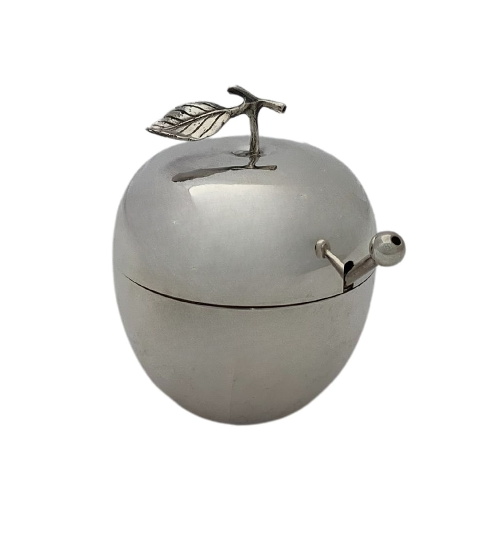 Handmade 925 Sterling Silver Leaf Honey Dish & Spoon: Handmade 925 Sterling Silver Leaf Honey Dish & Spoon This exquisite honey dish and spoon set is crafted from fine 925 sterling silver with a glass insert, featuring elegant handmade shiny leaf