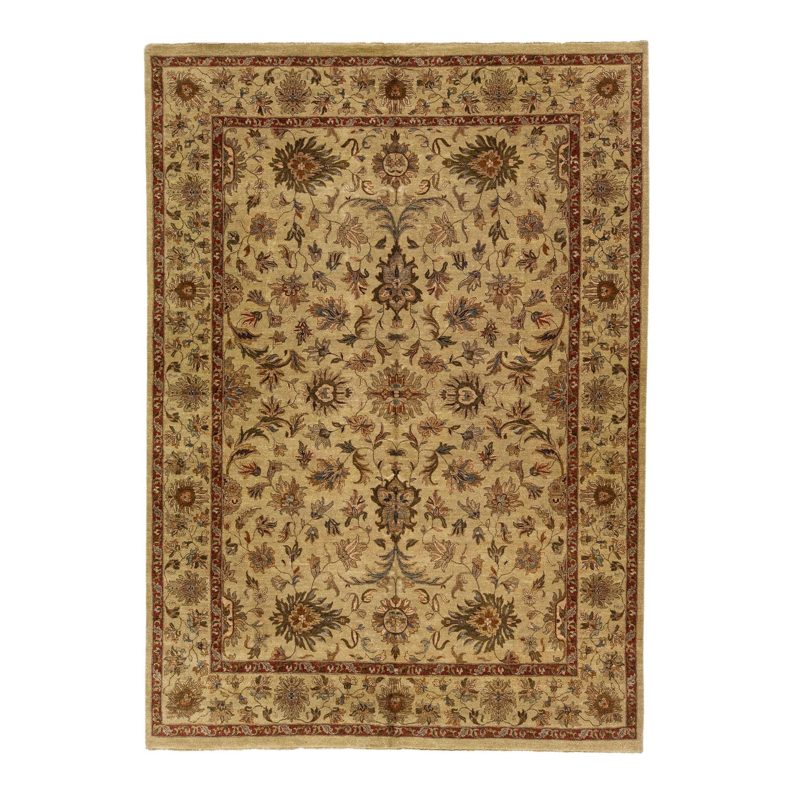 Handmade Floral Wool Rug 10' x 14' Tan Color Indian Design (1 of 7)