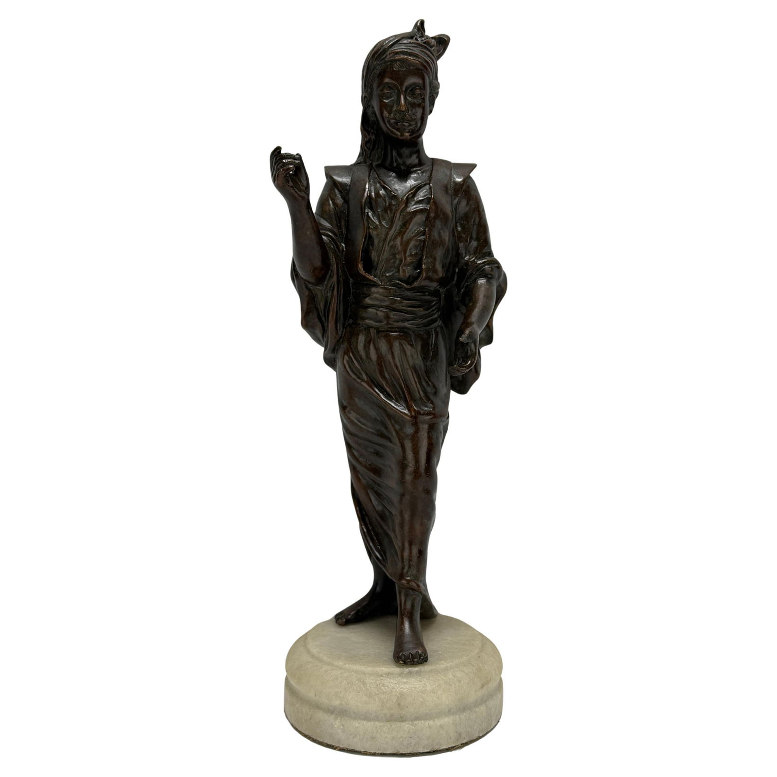 Orientalist Bronze Sculpture on Marble Base in Style of Picault 18 inches: Orientalist Bronze Sculpture on Marble Base in Style of Picault 18 inches This exquisite French-style bronze sculpture embodies the elegance of the Orientalist movement that captivated 19th-century Eu