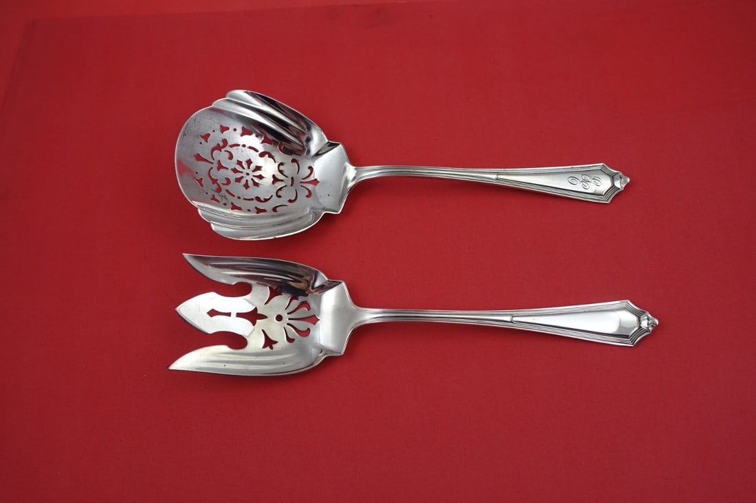 Gorham Plymouth Sterling Silver Pierced Salad Serving Set 9": Gorham Plymouth Sterling Silver Pierced Salad Serving Set 9" Enhance your dining experience with this exquisite Plymouth Sterling Silver Salad Serving Set by Gorham. Crafted entirely from sterling sil