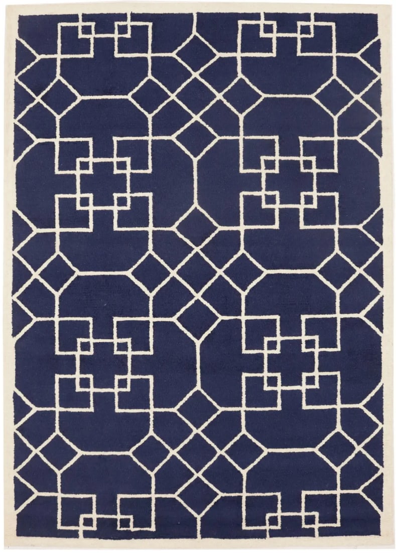 Hand-Tufted Wool Area Rug 5x8 Modern Purple Navy Geometric Pattern: Hand-Tufted Wool Area Rug 5x8 Modern Purple Navy Geometric Pattern This modern area rug features a striking purple and navy geometric design, hand-tufted from wool for a soft and durable finish. Its r