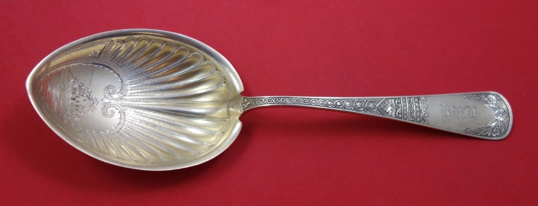 Schulz & Fischer Templar Sterling Silver Berry Spoon Fluted Gold Washed 9 1/8" (1 of 1)