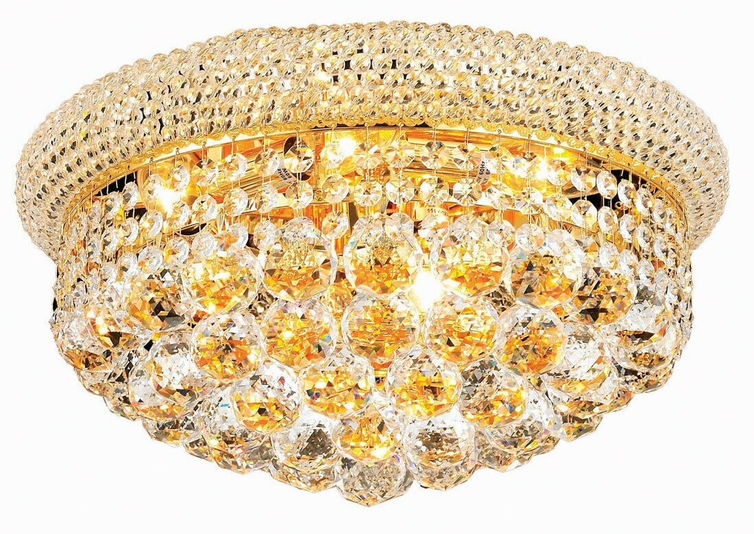 Primo 8-Light Gold Crystal Flush Mount Chandelier 16 Inch Ceiling Fixture: Primo 8-Light Gold Crystal Flush Mount Chandelier 16 Inch Ceiling Fixture This flush mount chandelier from the Primo collection features a gold finish with royal cut clear crystal accents. Designed in