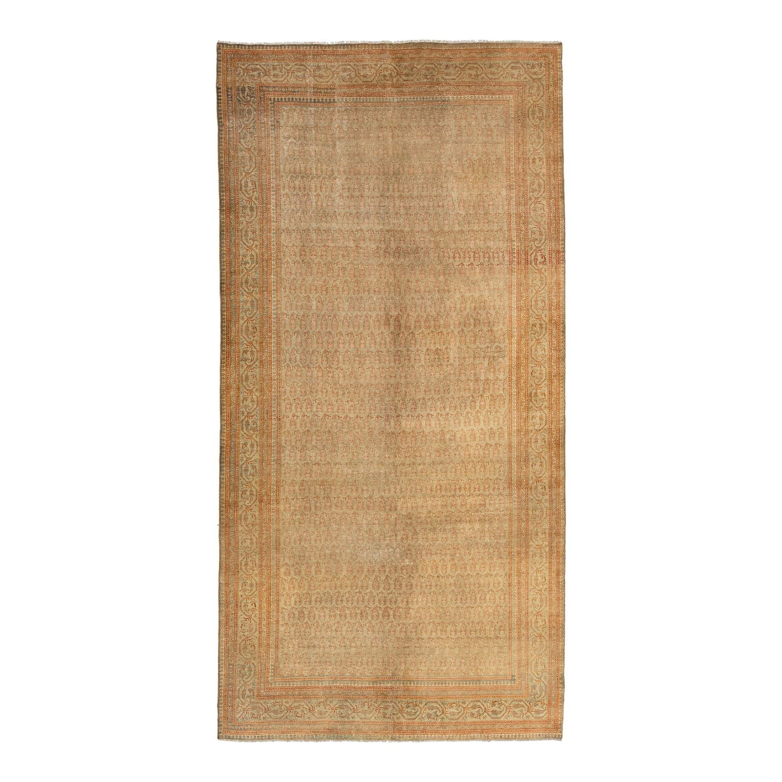 1920s Antique Sivas Gallery Wool Rug Beige Tan Boteh Pattern 5'5 x 11 (1 of 10)