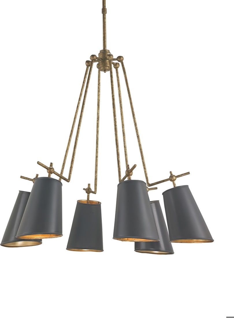 Currey Jean-Louis Adjustable Bowl Chandelier in Gold Leaf Old Brass (1 of 3)