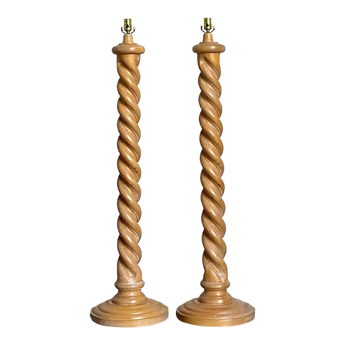 Pair of Oak Barley Twist English Style Vintage Floor Lamps (1 of 10)