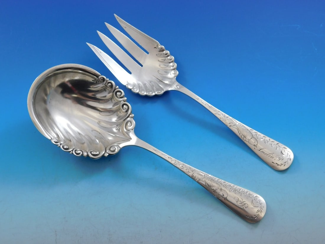 Gorham Nightingale Vintage Sterling Silver Salad Serving Set 2-Piece 8 1/2": Gorham Nightingale Vintage Sterling Silver Salad Serving Set 2-Piece 8 1/2" Experience the elegance of the Nightingale pattern with this vintage 2-piece salad serving set by Gorham. Crafted from sterl