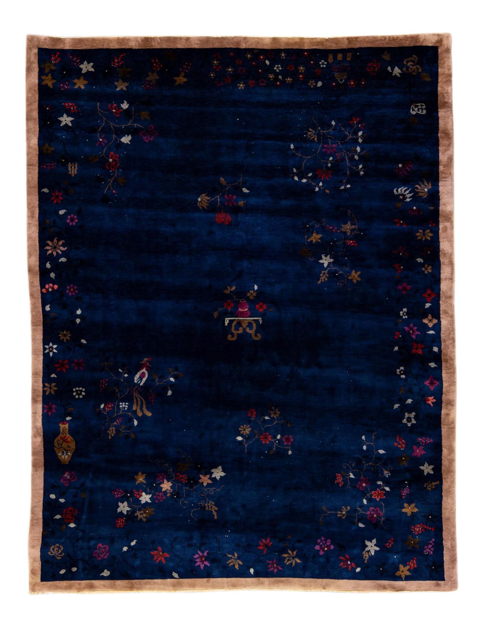 Antique Art Deco Chinese Handmade Floral Wool Rug 9' x 11'6" (1 of 10)