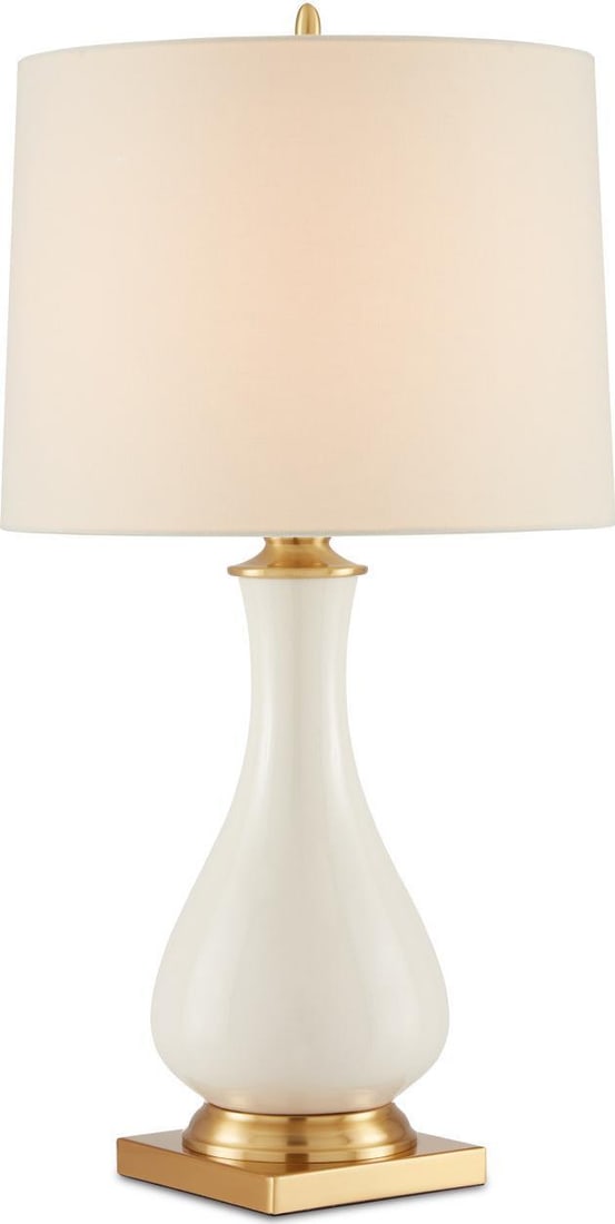 Currey Lynton Cream Crackle Ceramic Table Lamp with Linen Shade (1 of 5)