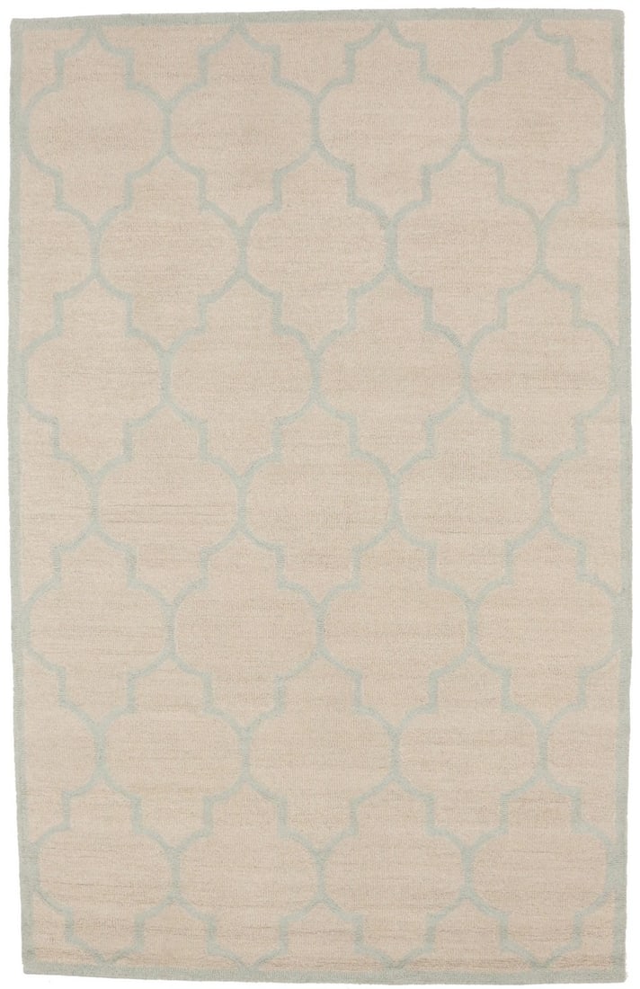 Modern 5x8 Wool Trellis Pattern Hand-Tufted Cream Area Rug: Modern 5x8 Wool Trellis Pattern Hand-Tufted Cream Area Rug This hand-tufted contemporary rug features a cream and baby blue trellis pattern, offering a modern touch suitable for bedrooms, living rooms