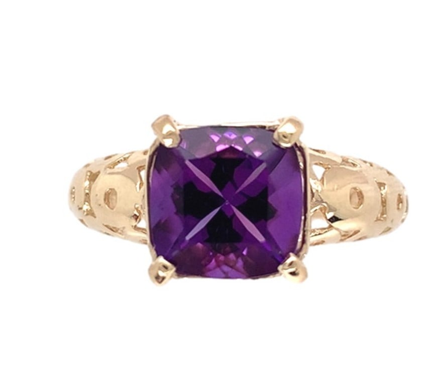 14k Yellow Gold 1.90ct Cushion Cut Amethyst Ring GIA Certified (1 of 12)