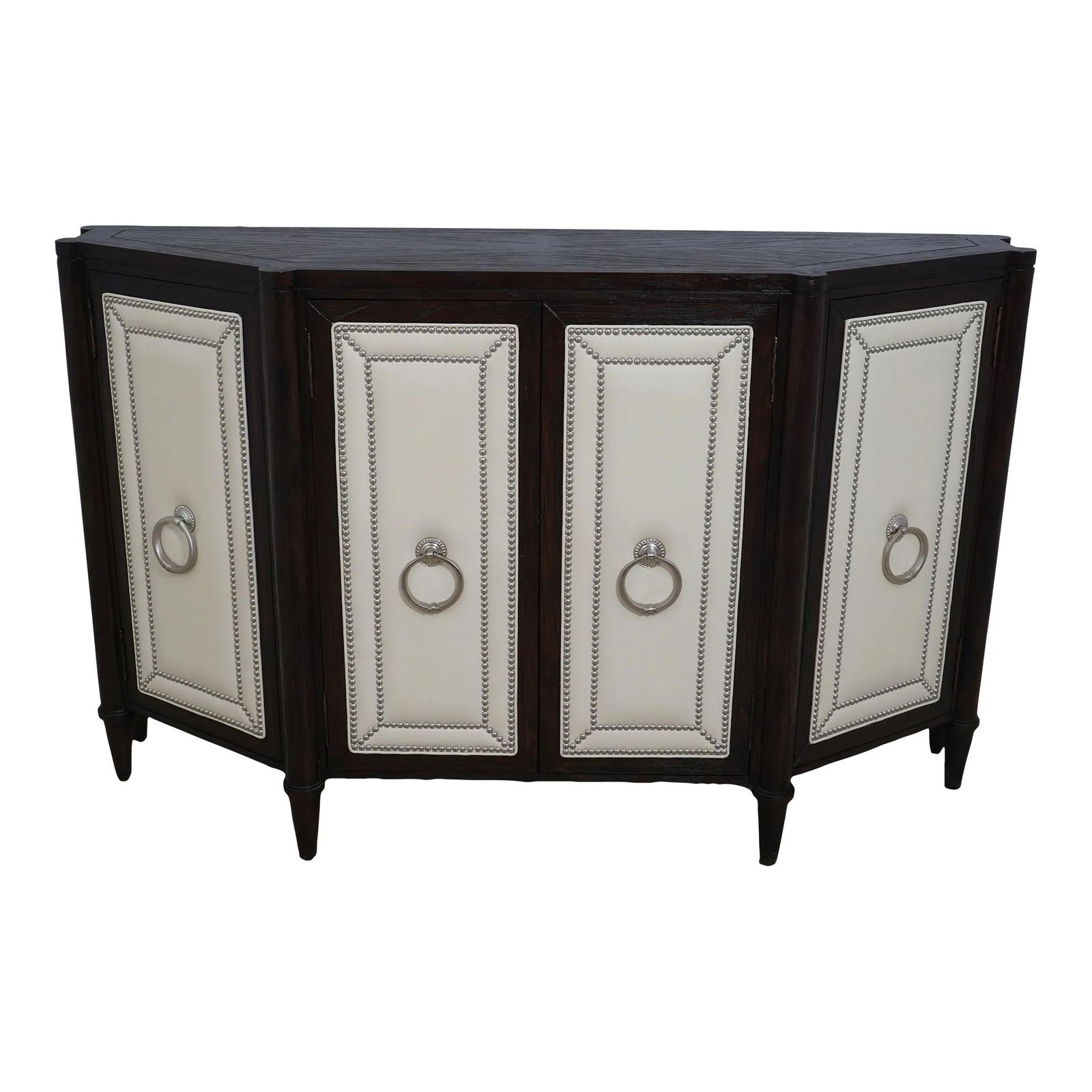 Ambella Home Modern 4 Door Console Cabinet Rustic Finish: Ambella Home Modern 4 Door Console Cabinet Rustic Finish Introducing a stunning Ambella Home Modern Design 4 Door Console Cabinet, featuring a blend of contemporary style and quality craftsmanship. Th