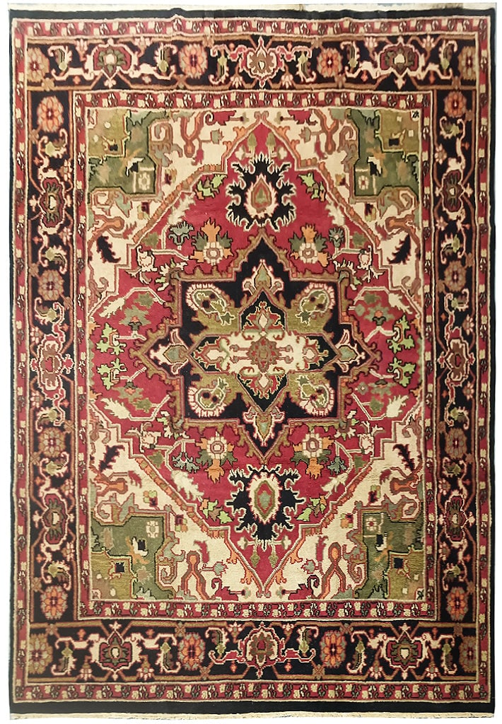 Handmade India Heriz Serapi Wool Rug 106 x 142 Inch Traditional Medallion: Handmade India Heriz Serapi Wool Rug 106 x 142 Inch Traditional Medallion Free continental US Shipping Enhance your living space with this exquisite 8.10 x 11.10 Handmade India Heriz Serapi Rug, a stu