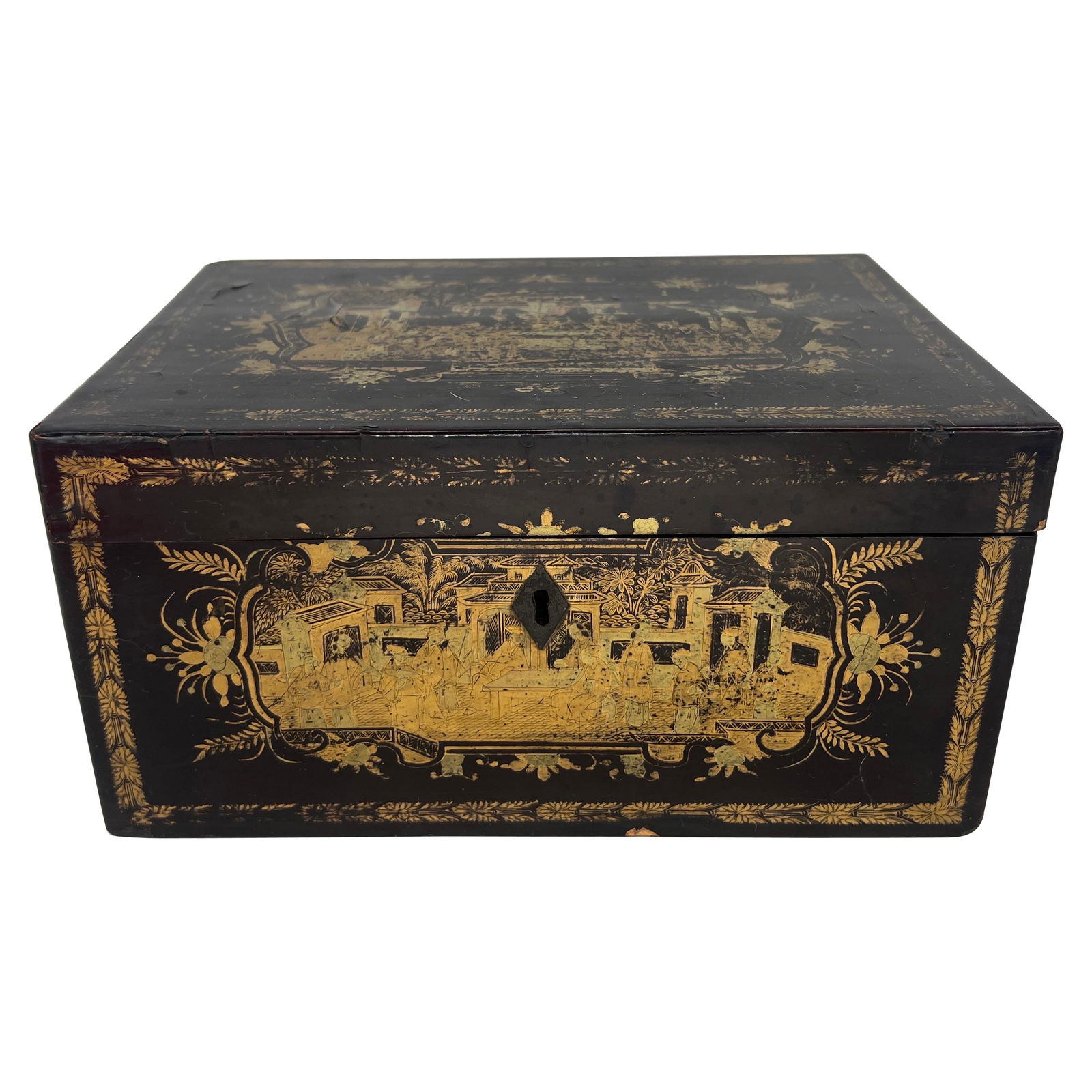 Antique 19th Century Chinese Export Lacquer Tea Caddy Box (1 of 10)