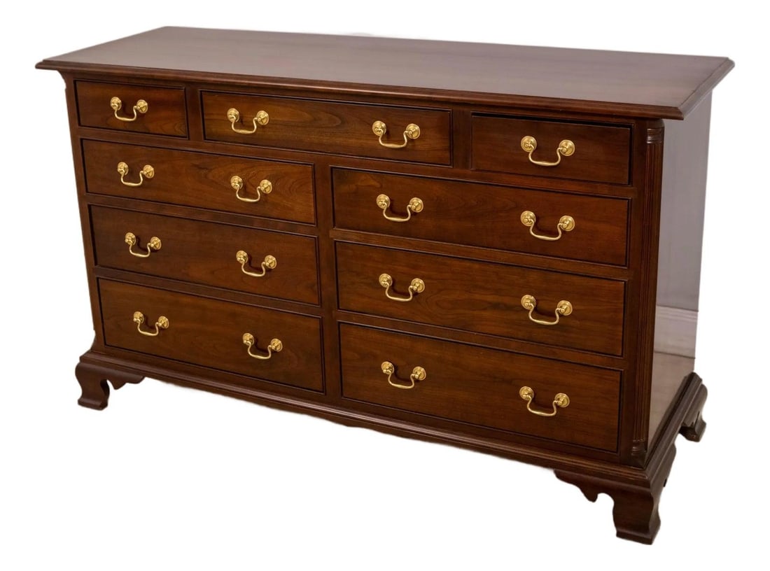 Stickley Chippendale Cherry Wood Dresser with Brass Hardware (1 of 10)