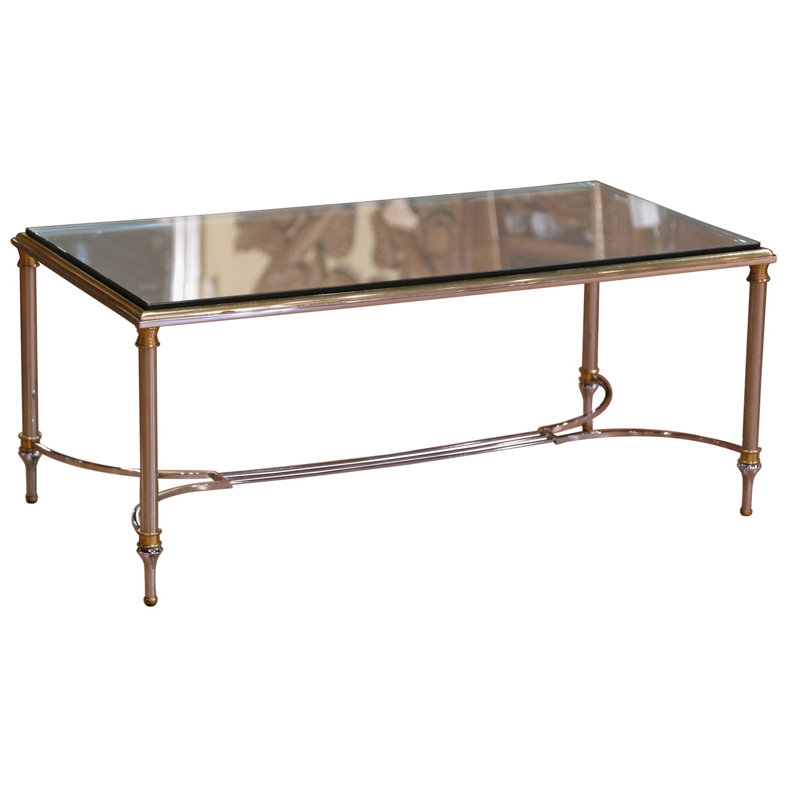 Set of Three French Neoclassical Nickel Brass and Glass Coffee Tables (1 of 7)