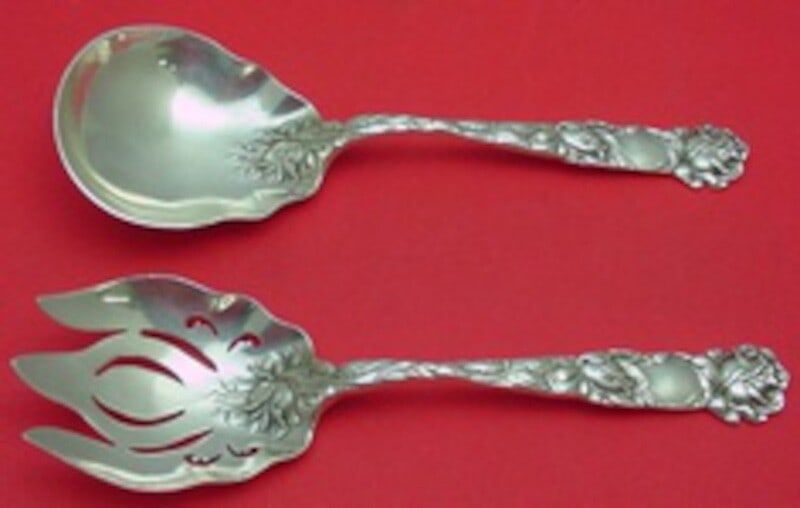 Alvin Bridal Rose Sterling Silver Salad Serving Set 8 3/4" (1 of 1)