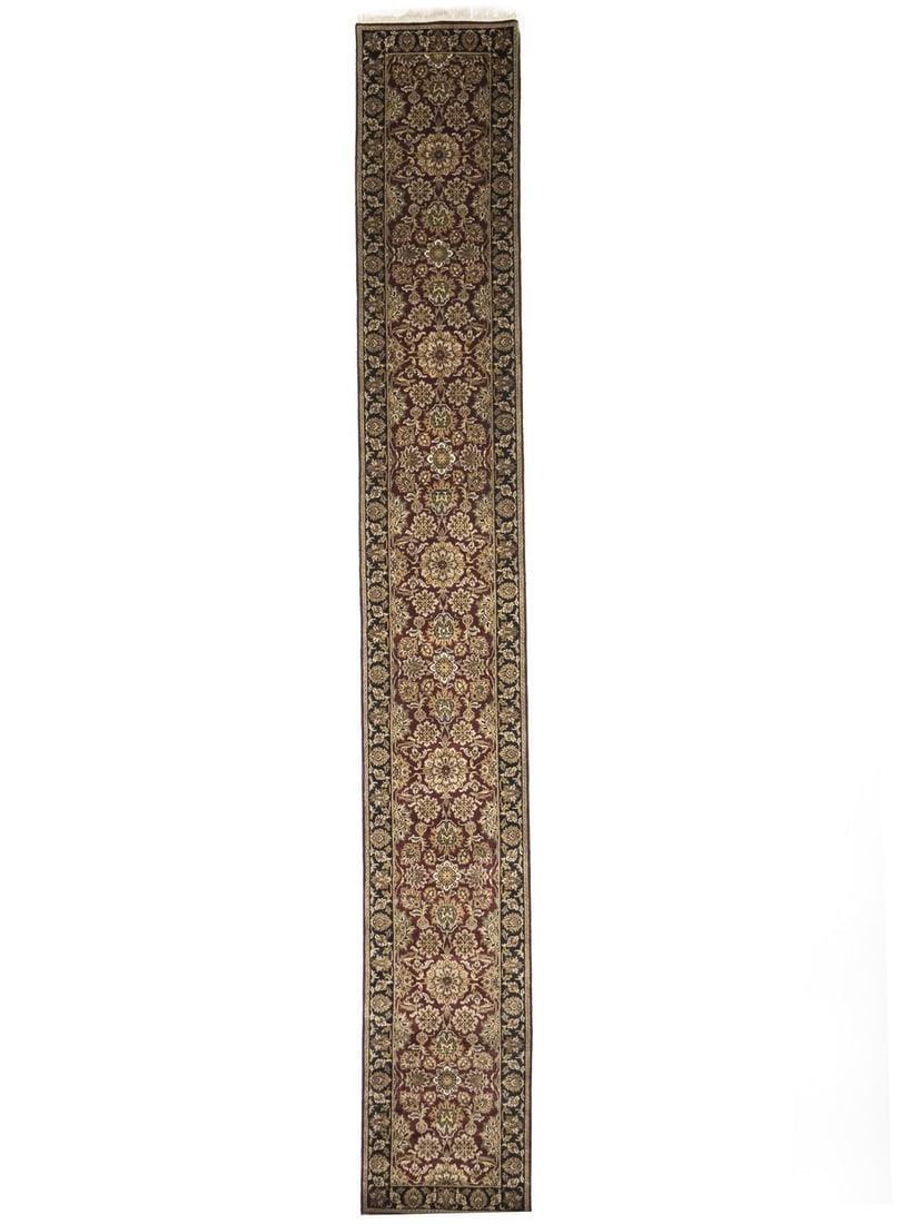 Handmade Agra Jaipur Floral Runner Rug 2'6 x 18'2 Wool Anti-Slip Eco-Friendly (1 of 16)