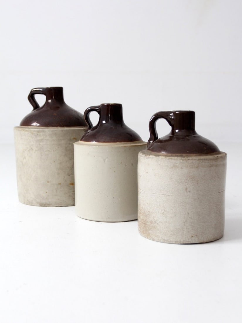Set of Three Glazed Saltware American Stoneware Jugs (1 of 8)