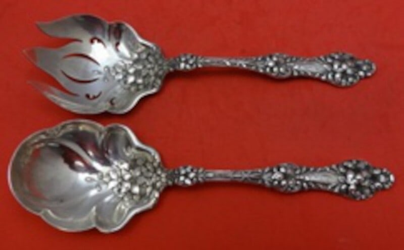 Alvin Gorham Old Orange Blossom Sterling Silver Salad Serving Set 2pc: Alvin Gorham Old Orange Blossom Sterling Silver Salad Serving Set 2pc This exquisite 2-piece salad serving set features the elegant Old Orange Blossom pattern by Alvin/Gorham, crafted from high-qualit