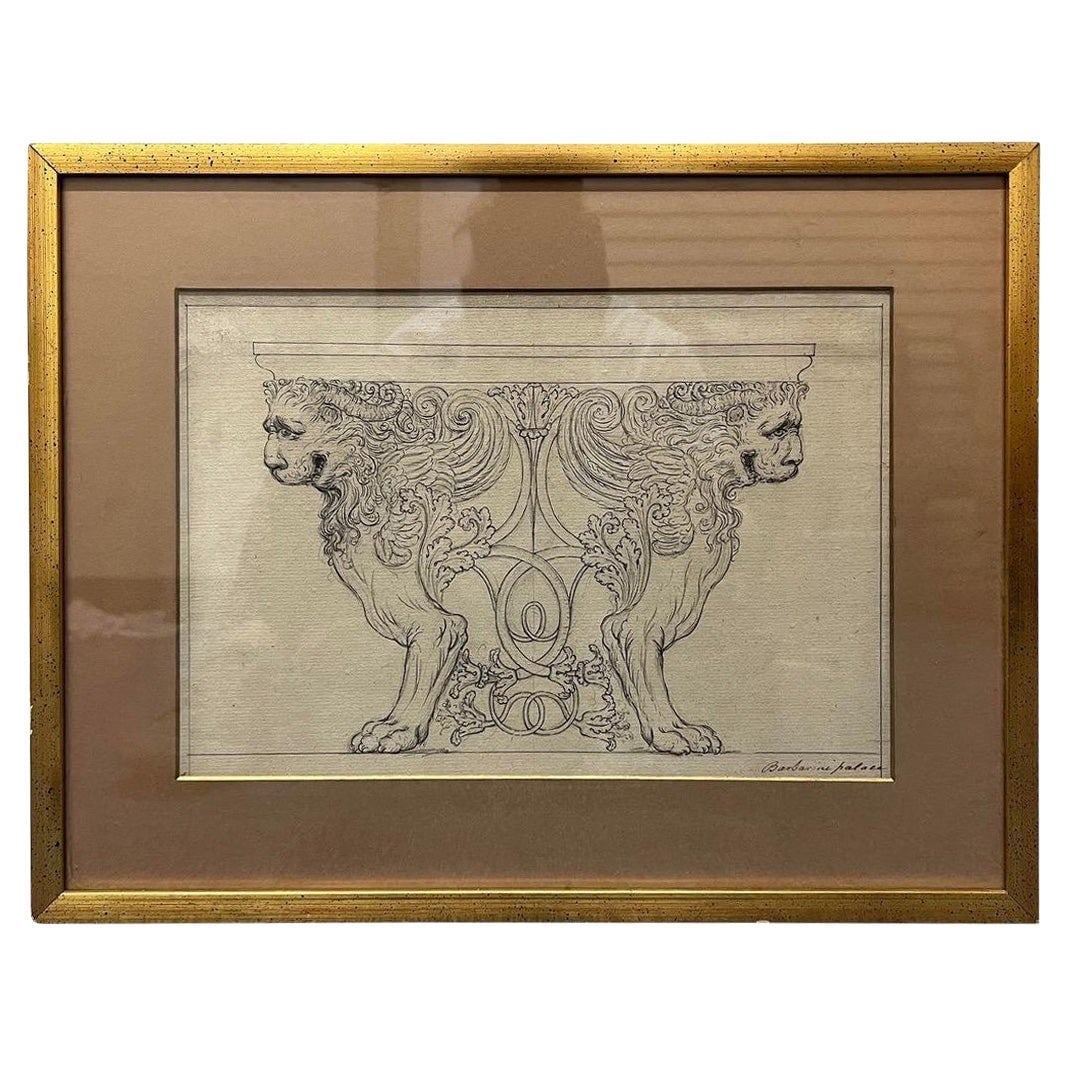 19th Century Italian Architectural Drawing Framed Barberini Palace: 19th Century Italian Architectural Drawing Framed Barberini Palace This exquisite 19th Century Italian architectural drawing embodies the artistic spirit of the Grand Tour Era. Featuring a captivating