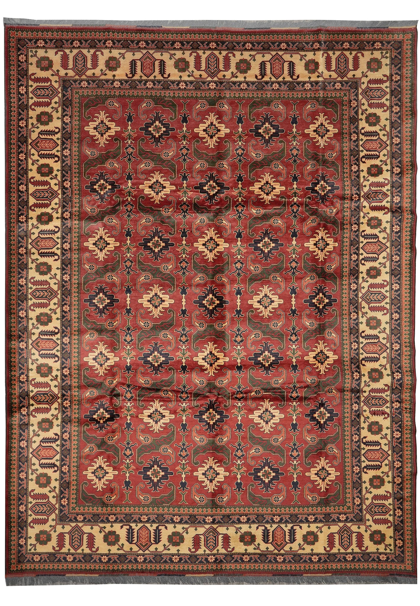 Kazak Kargahi Rug 10 x 12.9 Handmade Wool Red Geometric Pakistan (1 of 13)