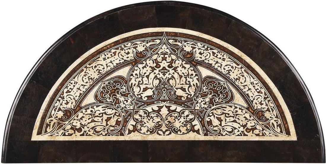 Butler Fabiola Demilune Console in Mahogany with Stone Veneer: Butler Fabiola Demilune Console in Mahogany with Stone Veneer Introducing the Elegant Mahogany Console with Stone Veneer, a stunning addition to any formal space. This Fabiola Demilune Console Table f