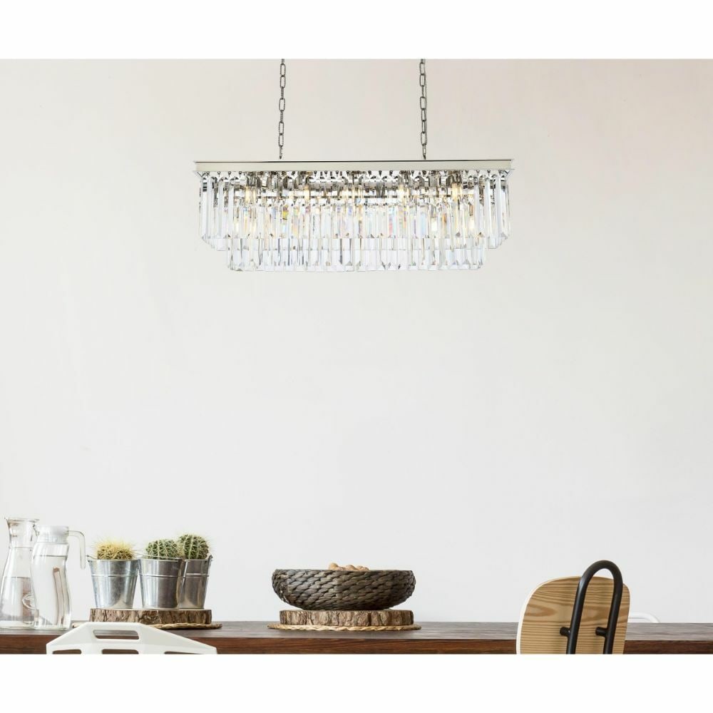 Elegant 40" Sydney Crystal Chandelier in Polished Nickel with 12 Lights: Elegant 40" Sydney Crystal Chandelier in Polished Nickel with 12 Lights Illuminate your space with this stunning Sydney 12-Light Crystal Chandelier, featuring a modern polished nickel finish. This ele