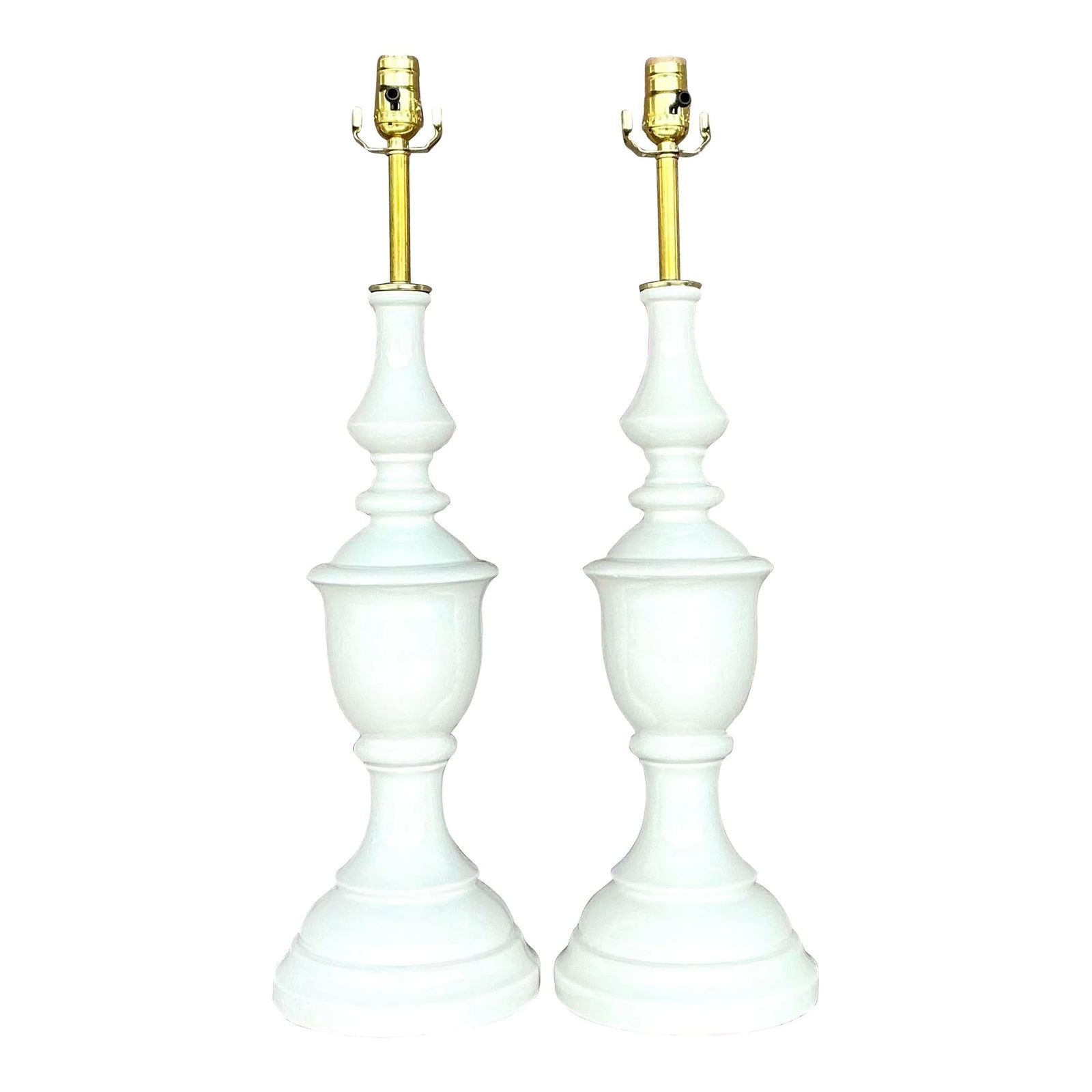 Pair of Vintage Boho Turned Ceramic Lamps Off-white 27.25" (1 of 10)