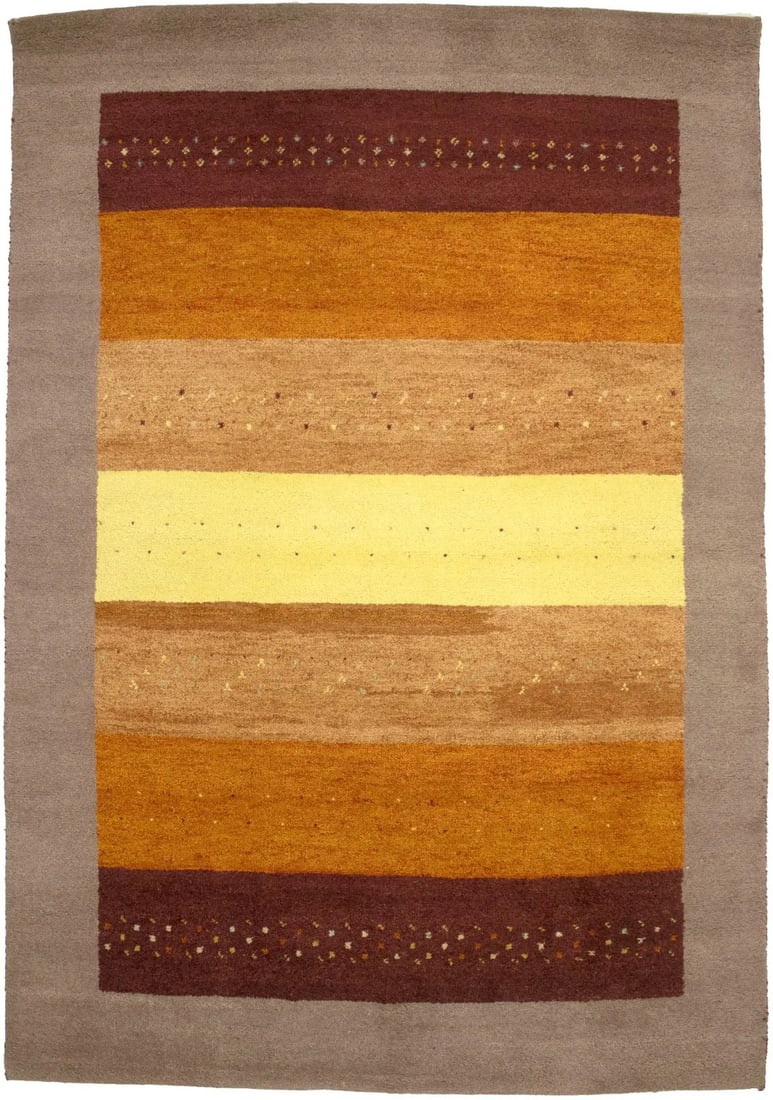 Modern Striped Wool Area Rug Hand-Knotted Indo-Gabbeh 5'6 x 8'0 (1 of 15)