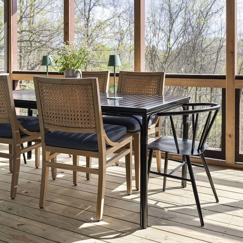 Woodbridge Carlyle Outdoor Rectangle Dining Table Satin Black: Woodbridge Carlyle Outdoor Rectangle Dining Table Satin Black Enhance your outdoor dining experience with the elegant Carlyle Outdoor Dining Table, designed in the classic Chippendale style. This rect