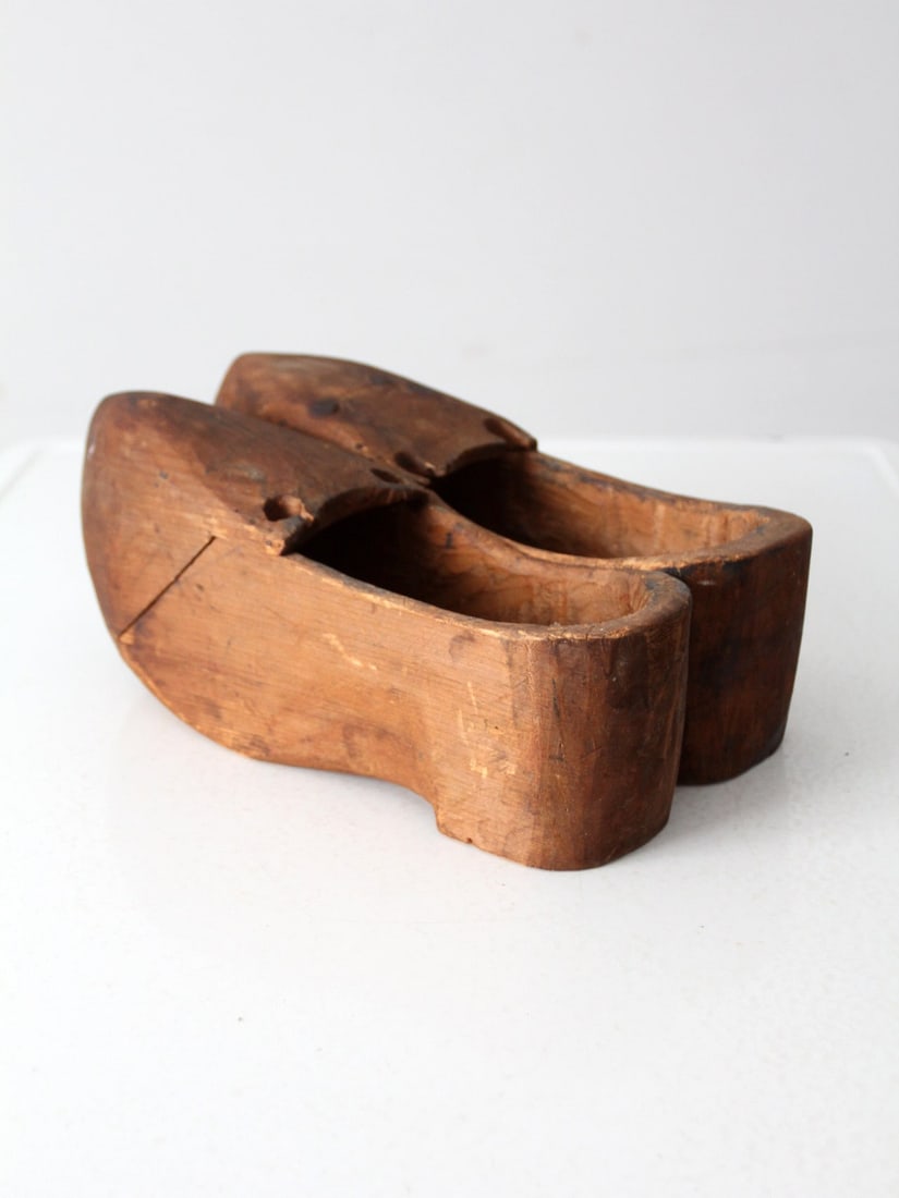 Handcrafted Antique Wooden Clogs with Lacing Holes 13.25 in (1 of 12)