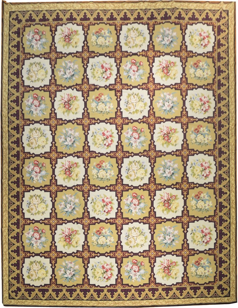 15.9' x 20.7' Handcrafted Beige Ivory Needlepoint Area Rug (1 of 6)