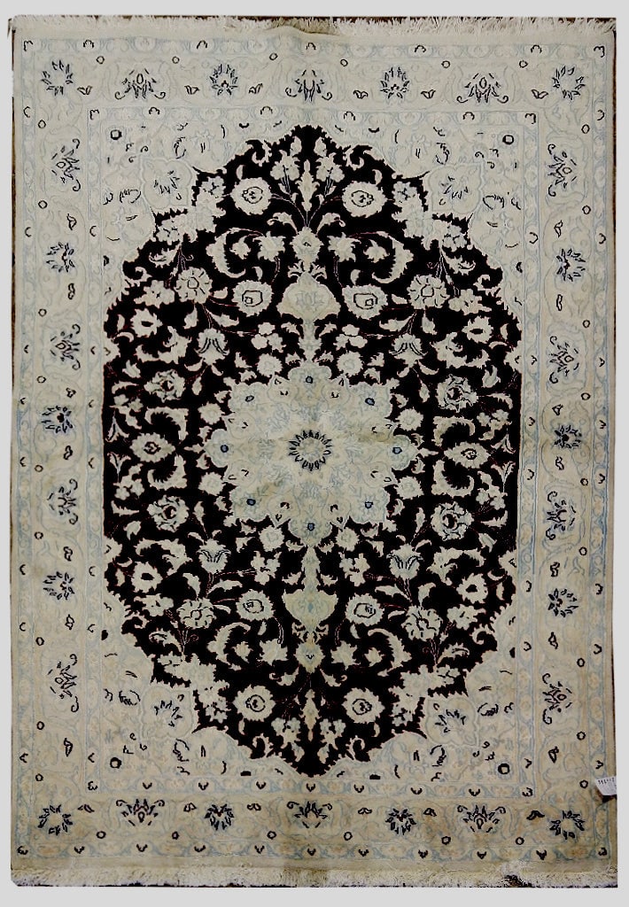 5' x 8' Persian Naeen Rug Wool Silk Burgundy Hand-Knotted: 5' x 8' Persian Naeen Rug Wool Silk Burgundy Hand-Knotted Free continental US Shipping Experience the luxurious elegance of this 5' x 8' Persian Naeen Rug, meticulously crafted from a rich blend of wo