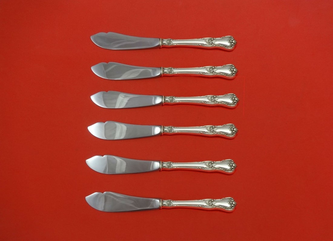 Lunt Memory Lane Sterling Silver Trout Knife Set 6pc Custom 7.5": Lunt Memory Lane Sterling Silver Trout Knife Set 6pc Custom 7.5" Introducing the Memory Lane by Lunt Sterling Silver Trout Knife Set, a beautifully crafted 6-piece flatware collection. This exquisite