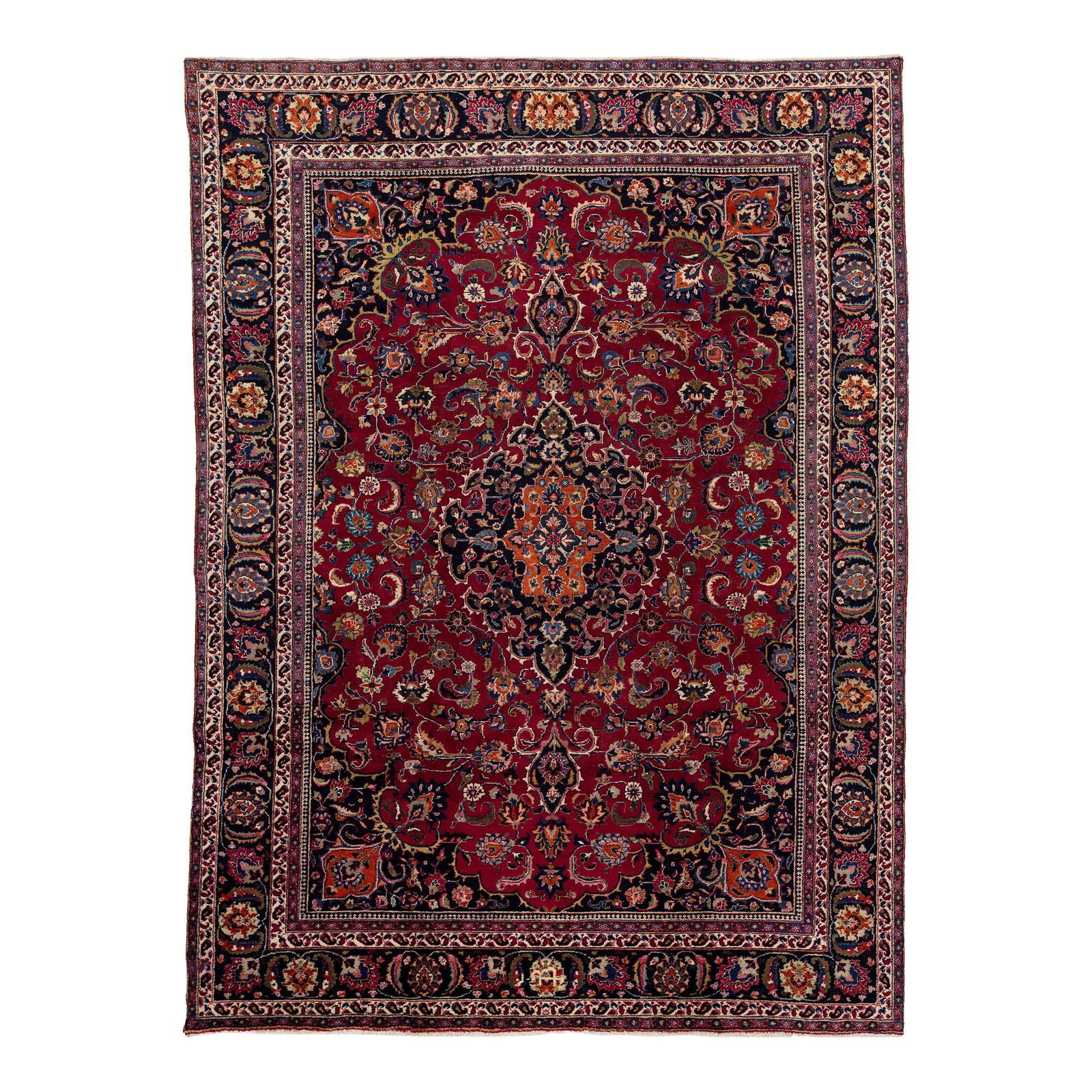 Vintage Kashan Hand-Knotted Red Wool Rug 7'7" x 10'5" Floral Design (1 of 8)