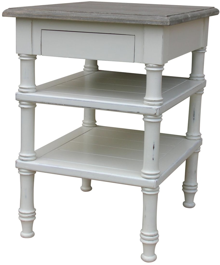 Coastal Style Side Table by Trade Winds in Riverwash Finish: Coastal Style Side Table by Trade Winds in Riverwash Finish Enhance your coastal decor with this elegant side table, perfect for any living space. Crafted from a sturdy mahogany frame and metal, it fe