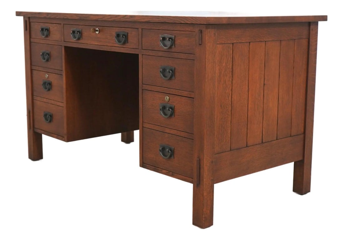 Arts and Crafts Style Oak Executive Desk Mission Design 53.5w by 28d by 30.5h (1 of 10)