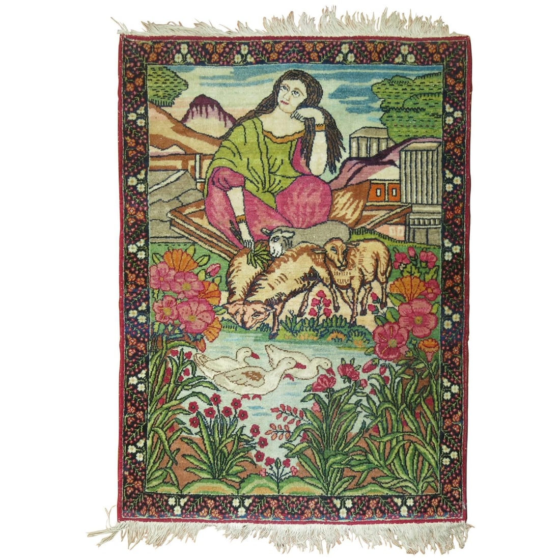 Antique Persian Lavar Kerman Expressionist Rug 24 x 32 Wool Hand-Woven: Antique Persian Lavar Kerman Expressionist Rug 24 x 32 Wool Hand-Woven This exquisite Pictorial Lavar Kerman Rug Mat showcases a beautiful expressionist style, meticulously hand-woven from high-qualit