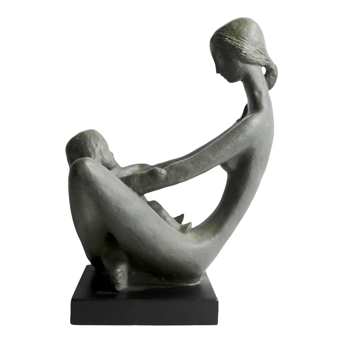 Austin Productions Mother and Child Sculpture Green Wood Ceramic 1970s: Austin Productions Mother and Child Sculpture Green Wood Ceramic 1970s This stunning Mother and Child sculpture, crafted by Austin Productions in the 1970s, captures the essence of maternal love in an