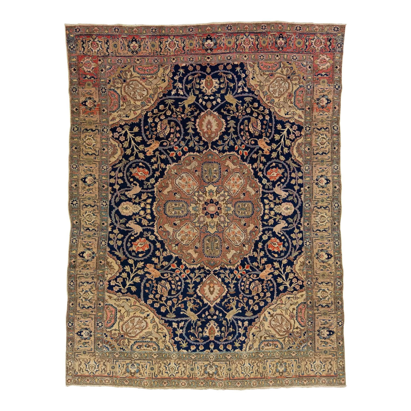 Persian Tabriz Wool Rug Navy Blue Floral Medallion 9' x 12' (1 of 9)