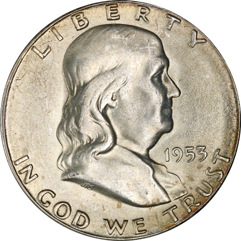 1953 San Francisco Mint Silver Franklin Half Dollar Coin (1 of 2)