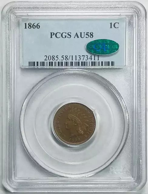 1866 Indian Head Cent PCGS AU58 Brown CAC Philadelphia Mint (1 of 2)