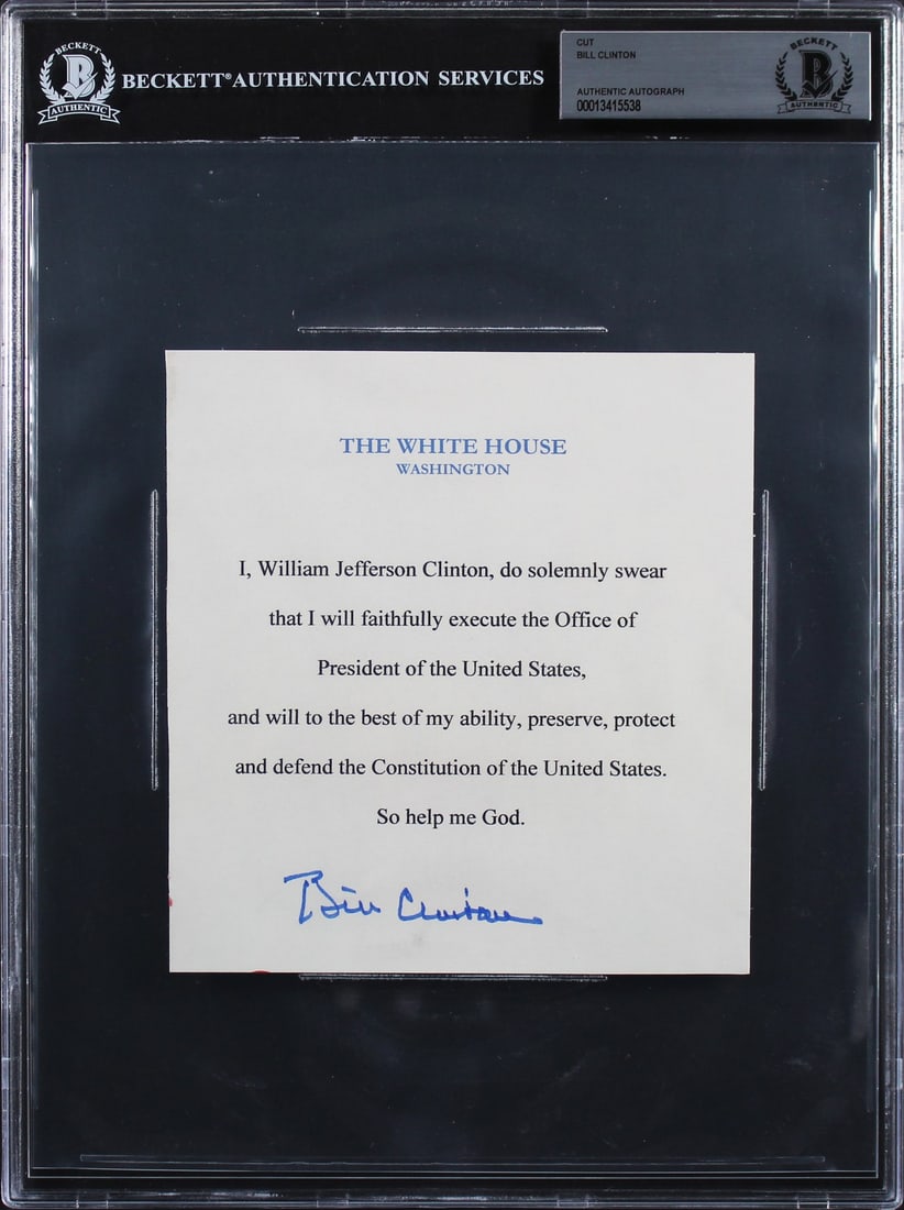 Bill Clinton Signed Oath Of Office Cut Signature Beckett Slabbed 5.5x6.25 (1 of 5)
