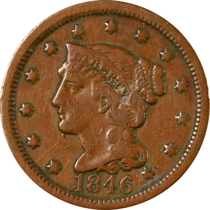 1846 Tall Date Copper Large Cent Coin (1 of 2)